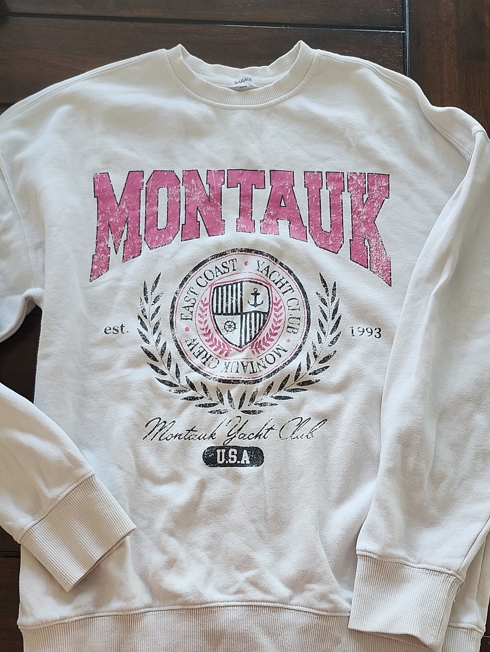 Garage white montauk oversized crewneck sweahsirt